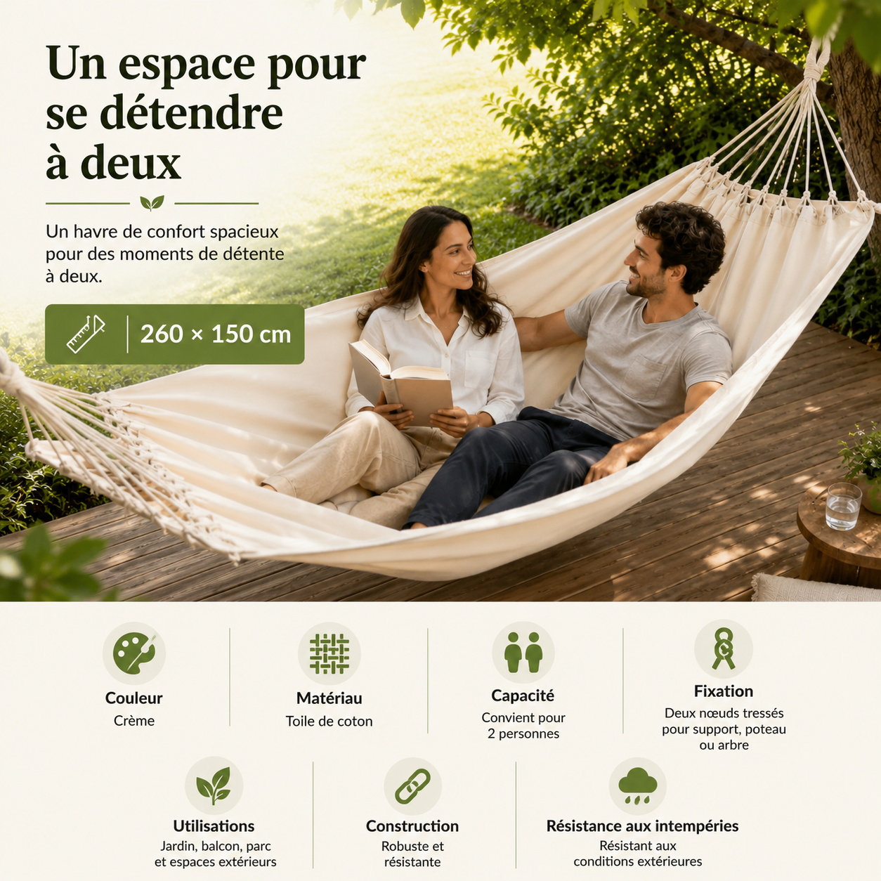 Hamac suspendu double - Le confort