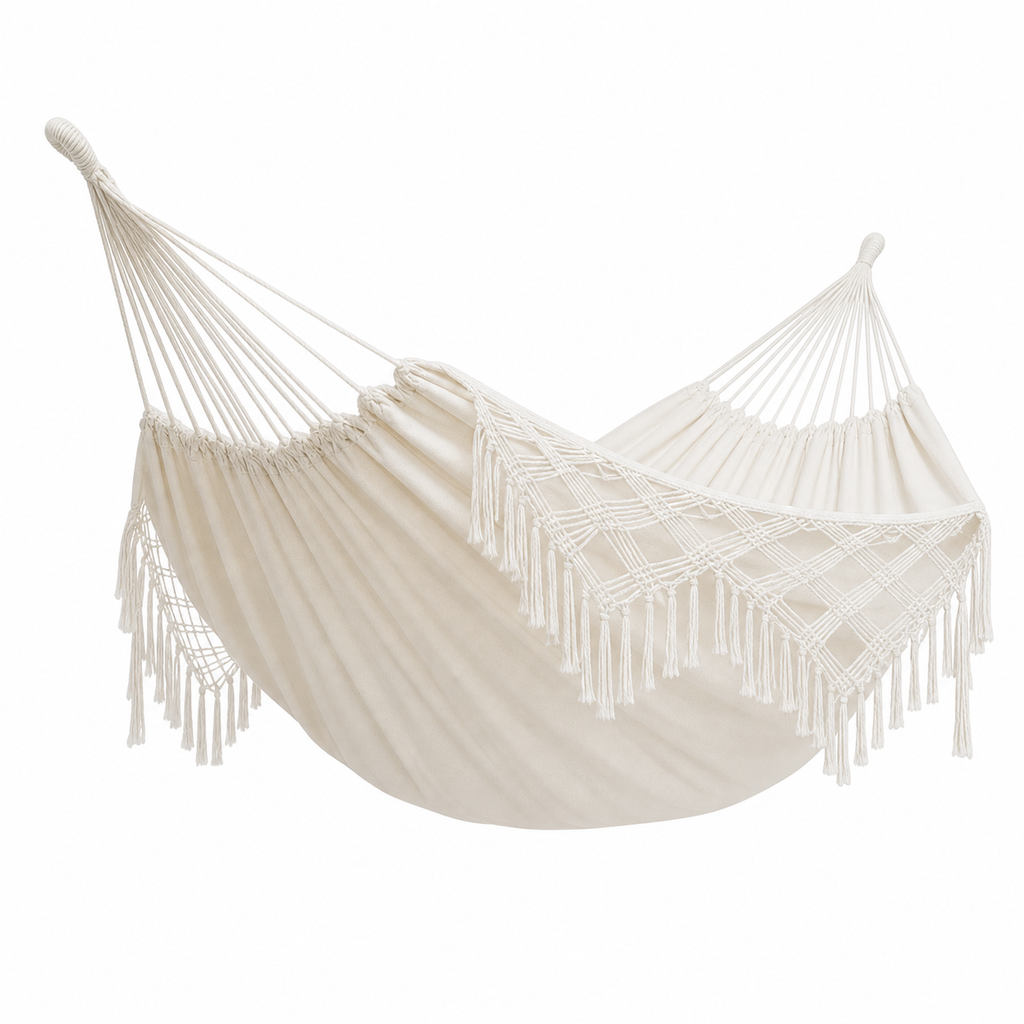 Hamac blanc avec frange en macramé brésilien - Boho