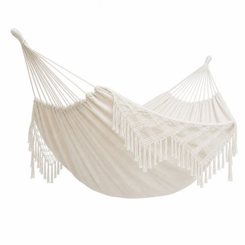 Hamac blanc avec frange en macramé brésilien - Boho