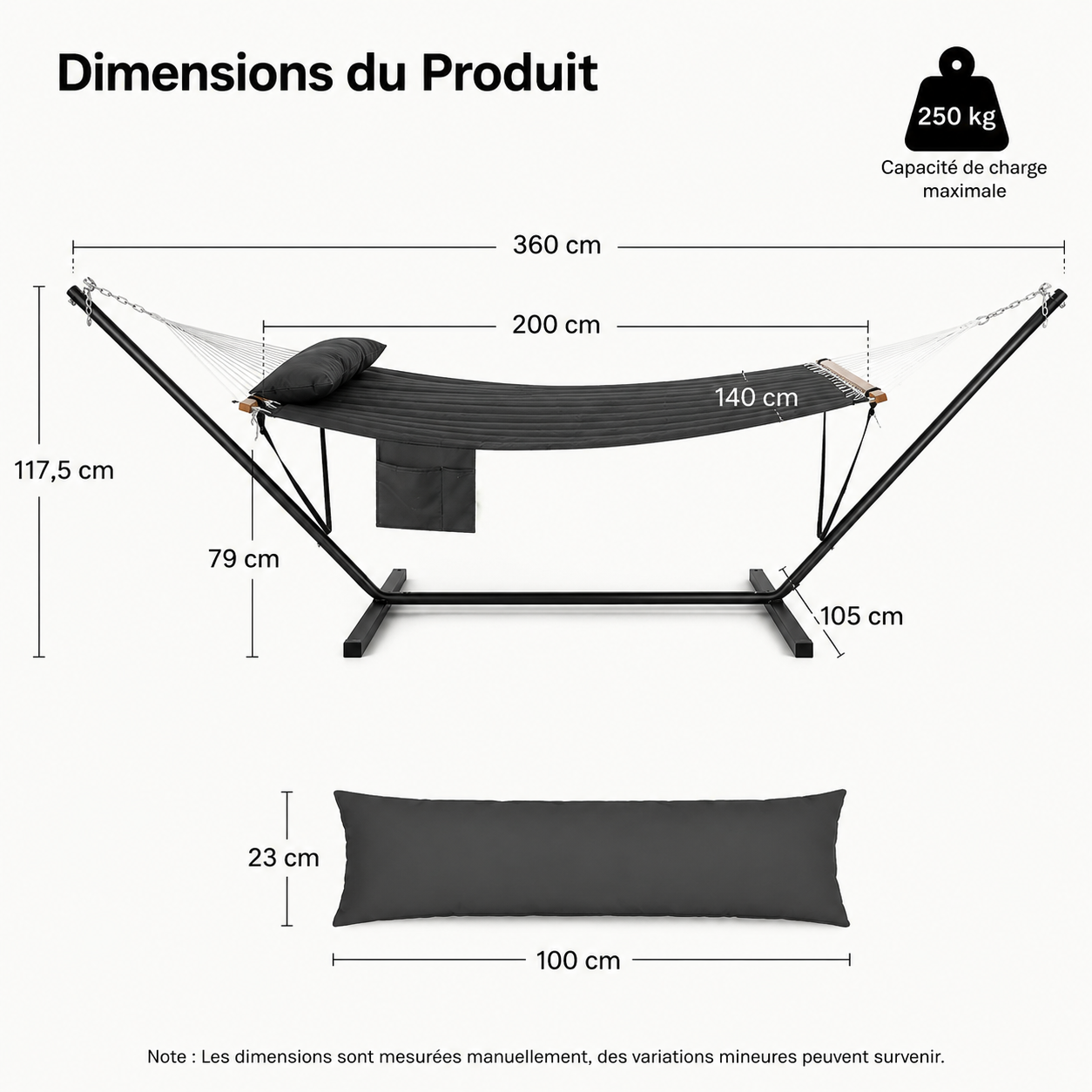 Hamac sur pied noir anthracite - Elena