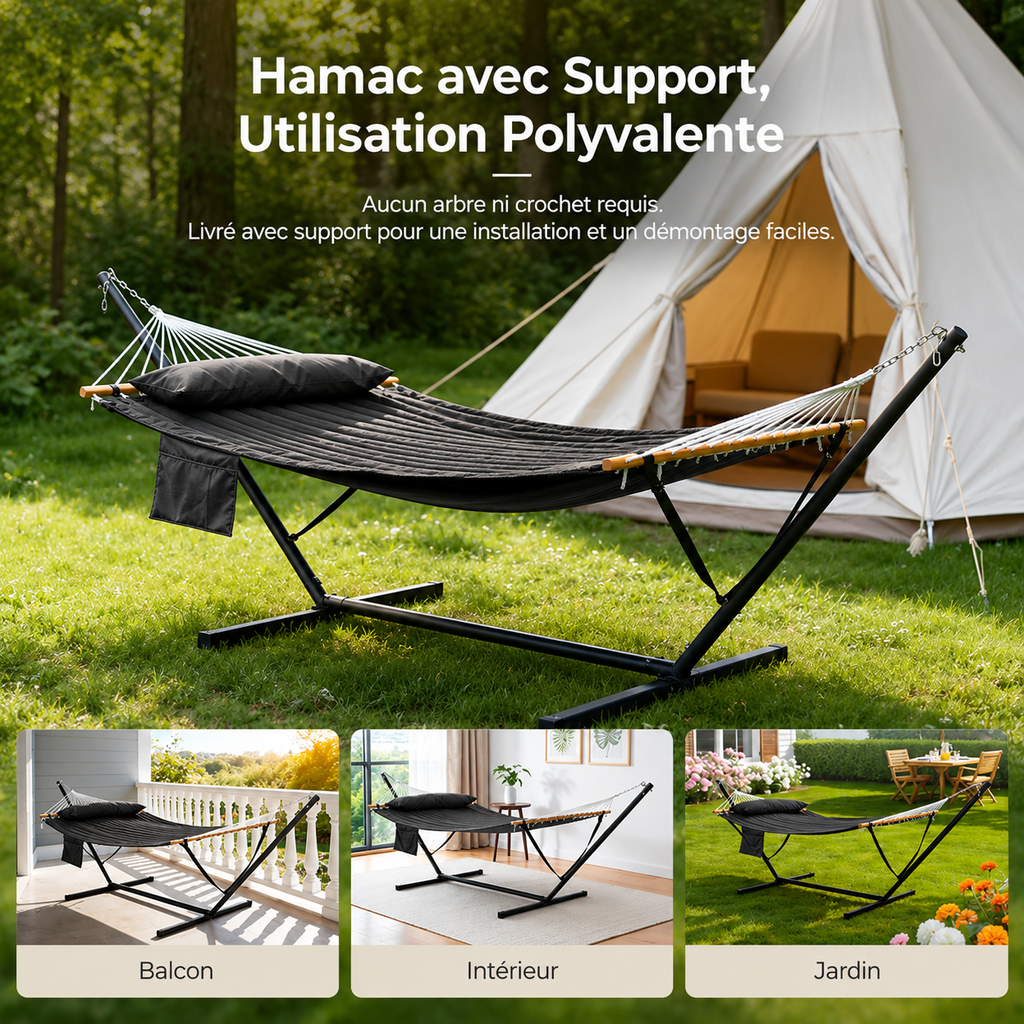 Hamac sur pied noir anthracite - Elena