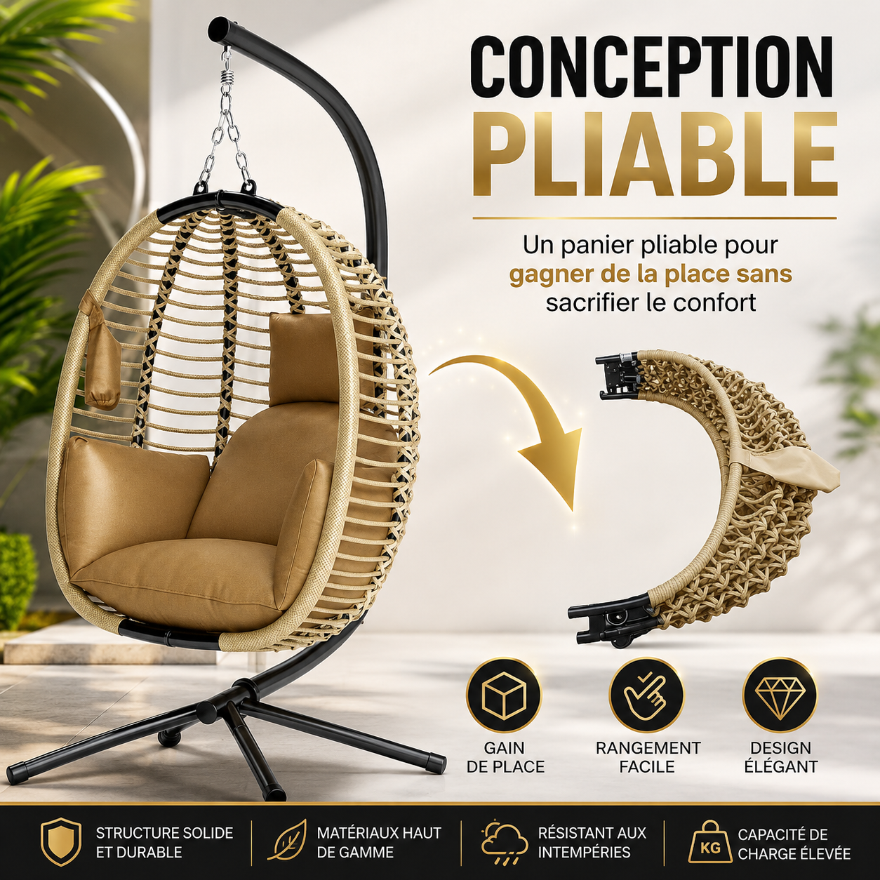 fauteuil suspendu marron clair - ALIA