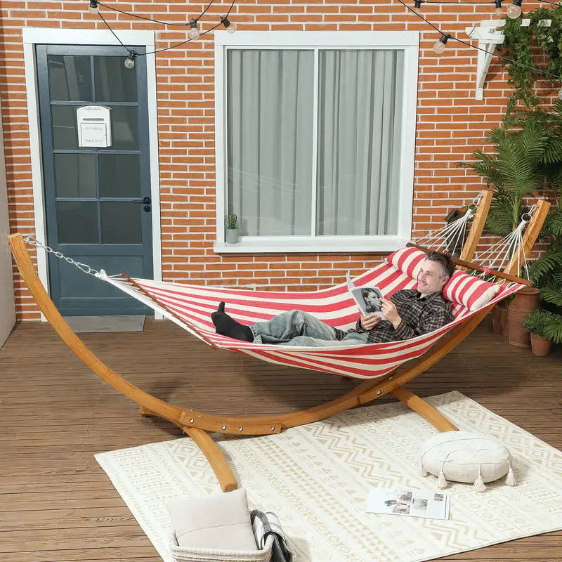 Hamac Rouge Le navire - En coton et support en bois
