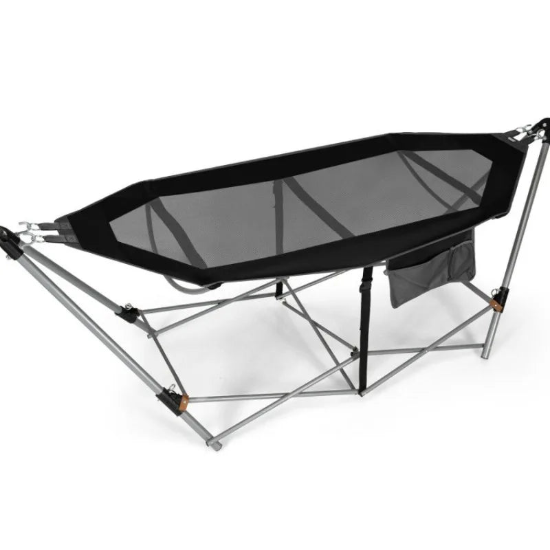 Portable Folding Hammock with Stand Breathable Pocket Anti-Tip 150kg Capacity Outdoor Camping Hammock with Carry Bag Easy Setup