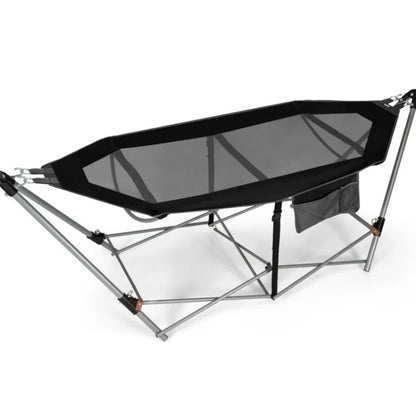 Portable Folding Hammock with Stand Breathable Pocket Anti-Tip 150kg Capacity Outdoor Camping Hammock with Carry Bag Easy Setup