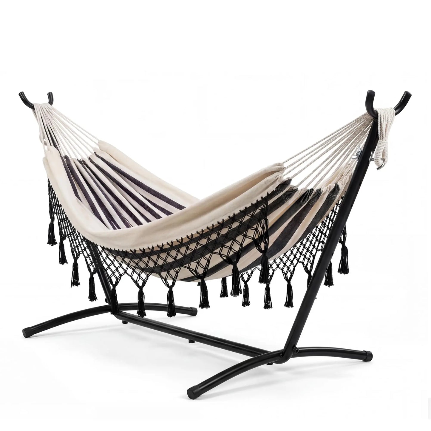 Portable Double Hammock with Stand, MAX 450 LBS Capacity, 2 Person Large Hammock with Lace for Outdoor Patio Backyard Poolside