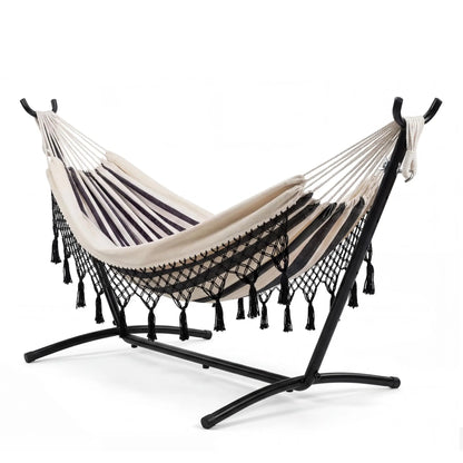 Portable Double Hammock with Stand, MAX 450 LBS Capacity, 2 Person Large Hammock with Lace for Outdoor Patio Backyard Poolside