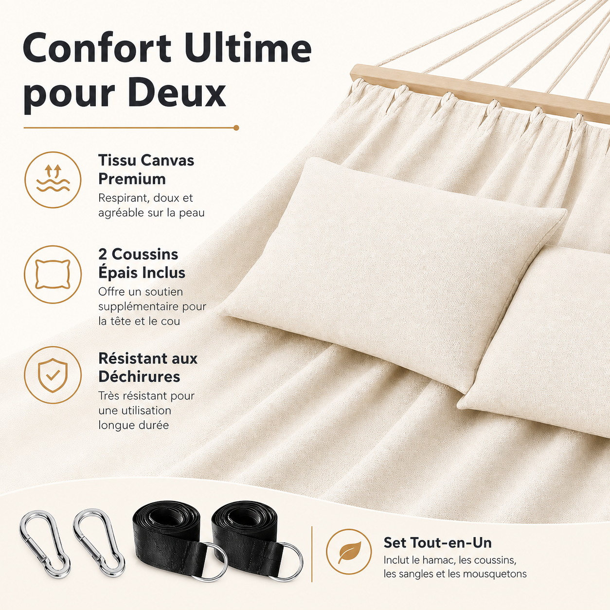 Hamac Nala –  avec Coussins, Mousquetons et Sangles