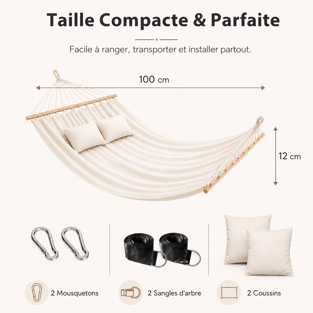 Hamac Nala –  avec Coussins, Mousquetons et Sangles