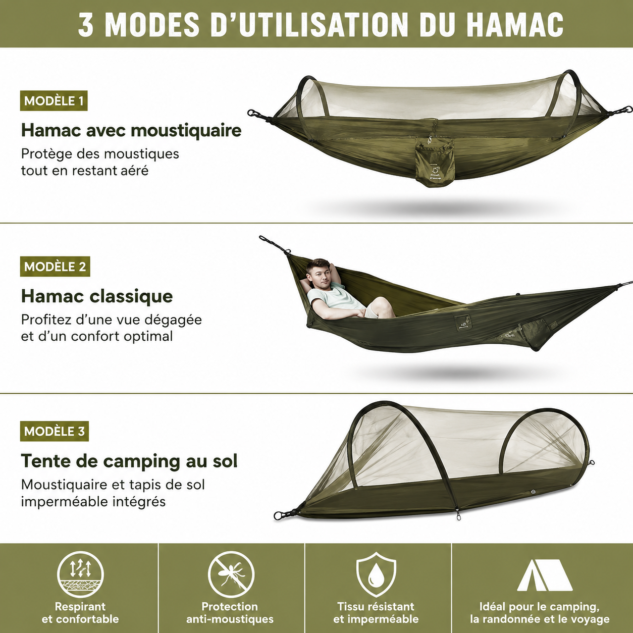 hamac de camping avec moustiquaire 3 en 1